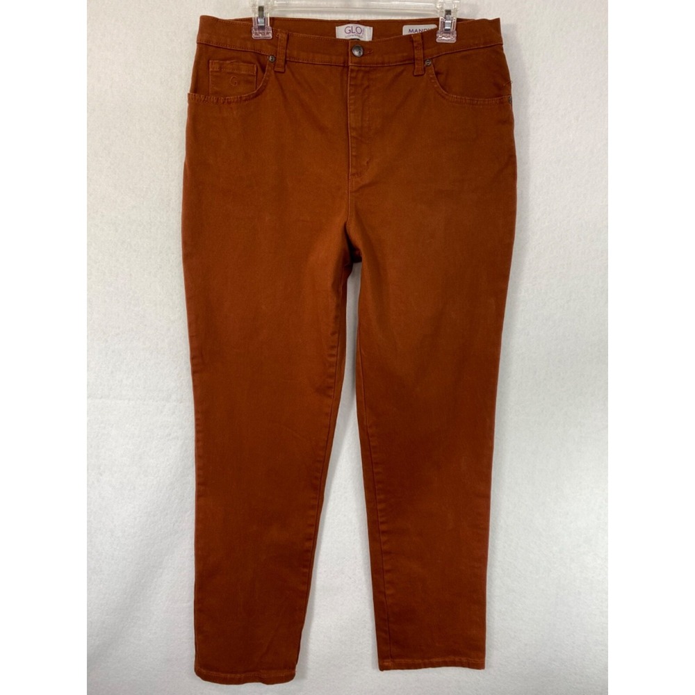 GLO by Gloria Vanderbilt Women 14 Mandy Straight Jeans Rust Orange Stretch High